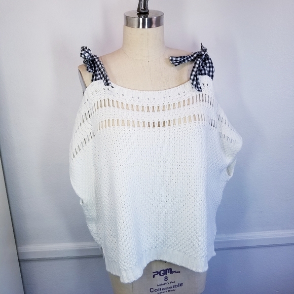 🌸‎ Anthropologie | Bow Tie Open Knit Top M - Picture 3 of 10